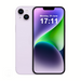 iPhone 15 Plus Purple with a colorful display on a white background